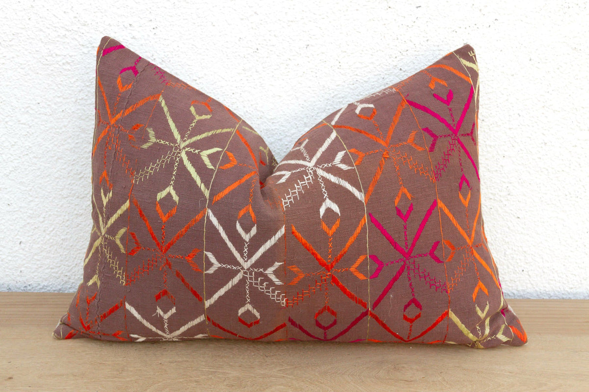 Barnala Blossom, Antique Phulkari Lumbar Pillow Cover