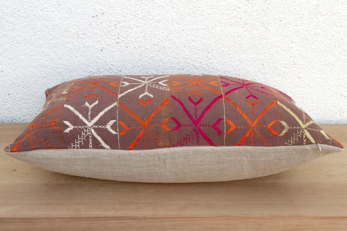 Barnala Blossom, Antique Phulkari Lumbar Pillow Cover
