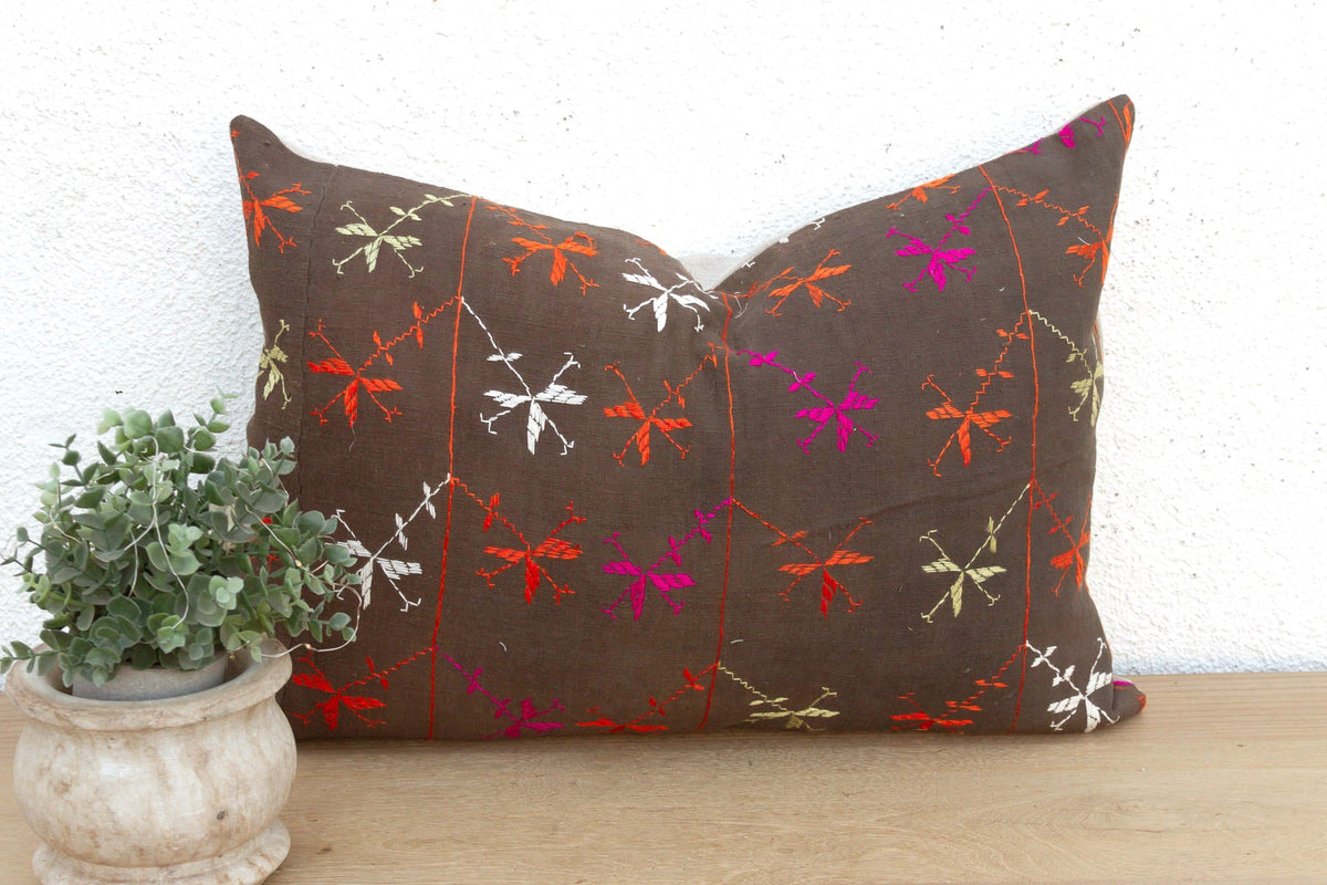 Sangrur Stitching, Antique Phulkari Lumbar Pillow Cover