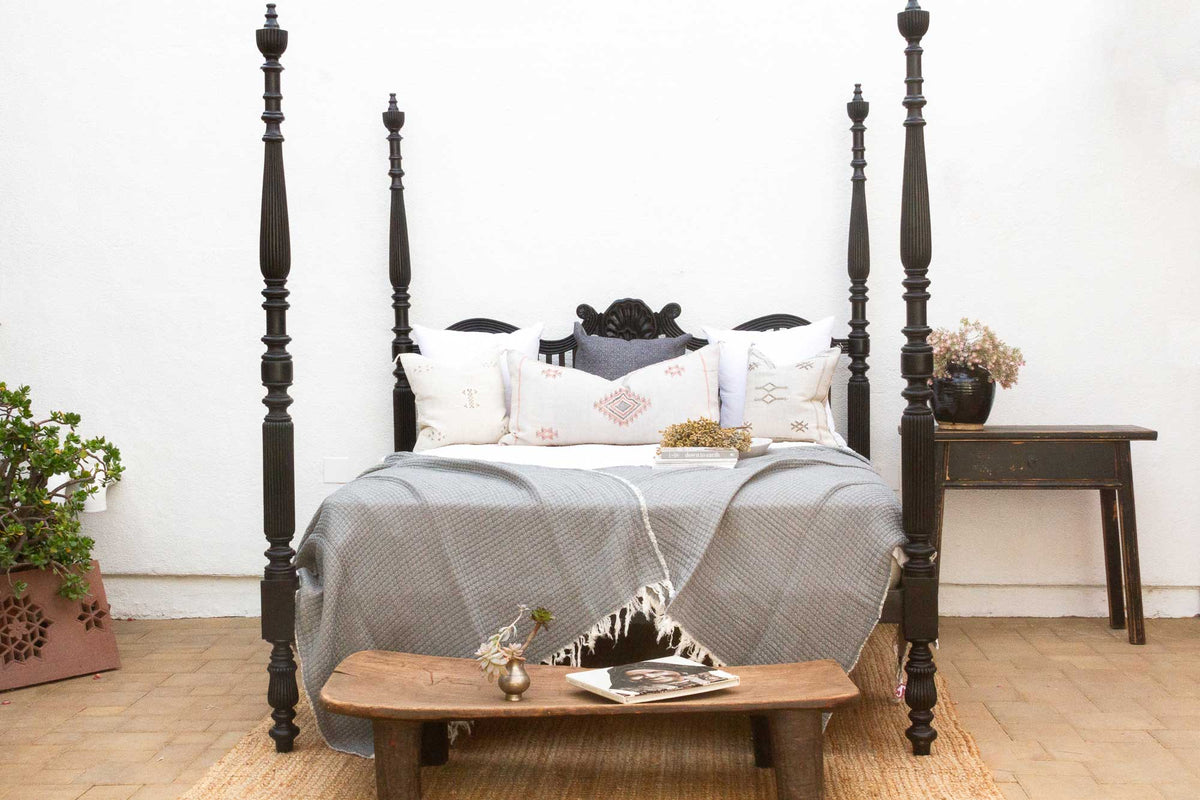 Finely Carved British Colonial Ebonized King Bed