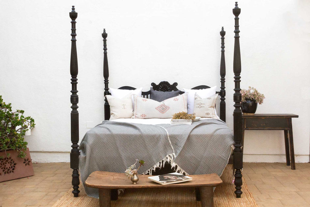 Finely Carved British Colonial Ebonized King Bed