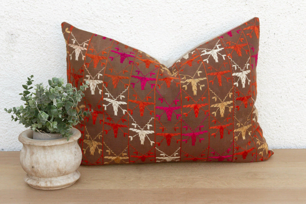 Colorful Mosaic, Antique Phulkari Lumbar Pillow Cover