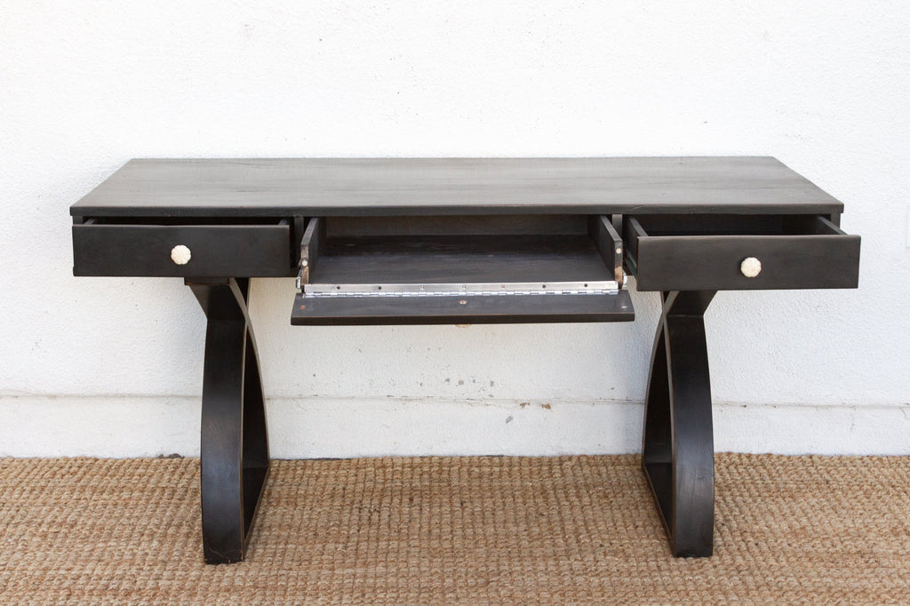 Sculptural Ebonized Wood Writing Table