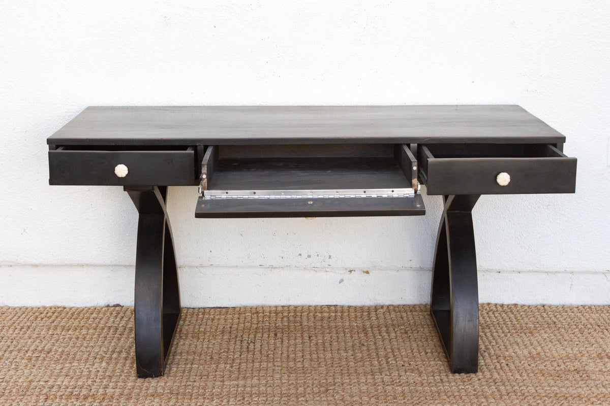 Sculptural Ebonized Wood Writing Table