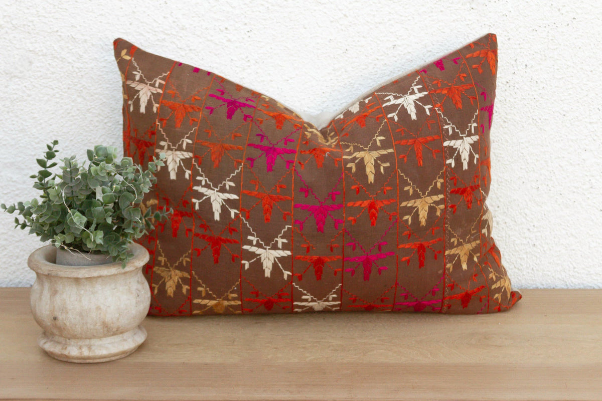Colorful Mosaic, Antique Phulkari Lumbar Pillow Cover
