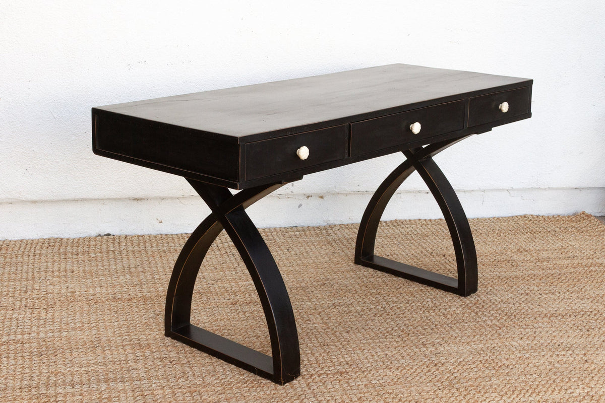 Sculptural Ebonized Wood Writing Table