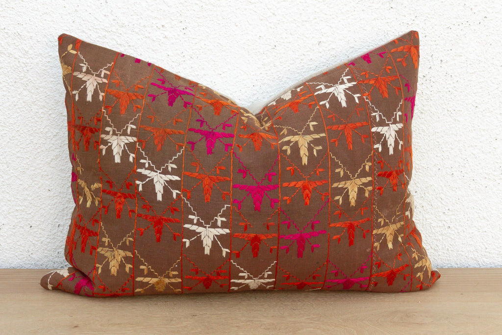 Colorful Mosaic, Antique Phulkari Lumbar Pillow Cover