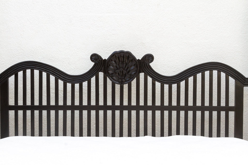 Finely Carved British Colonial Ebonized King Bed
