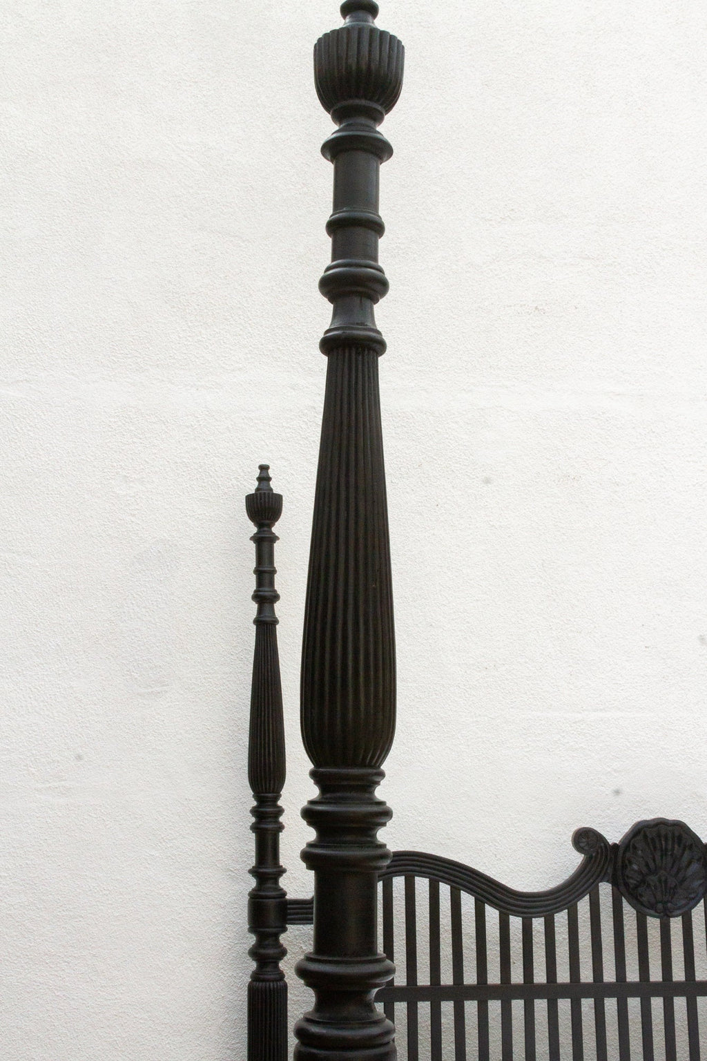 Finely Carved British Colonial Ebonized King Bed