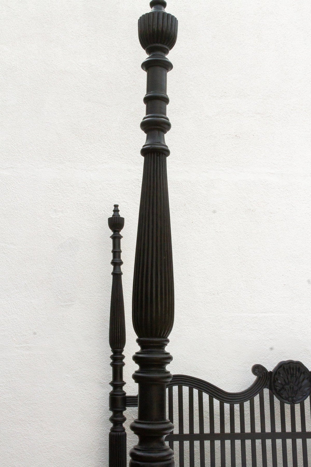 Finely Carved British Colonial Ebonized King Bed