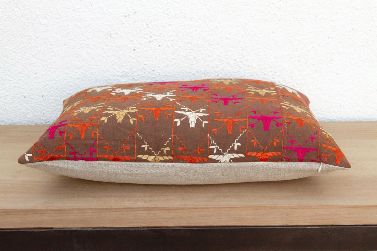 Colorful Mosaic, Antique Phulkari Lumbar Pillow Cover