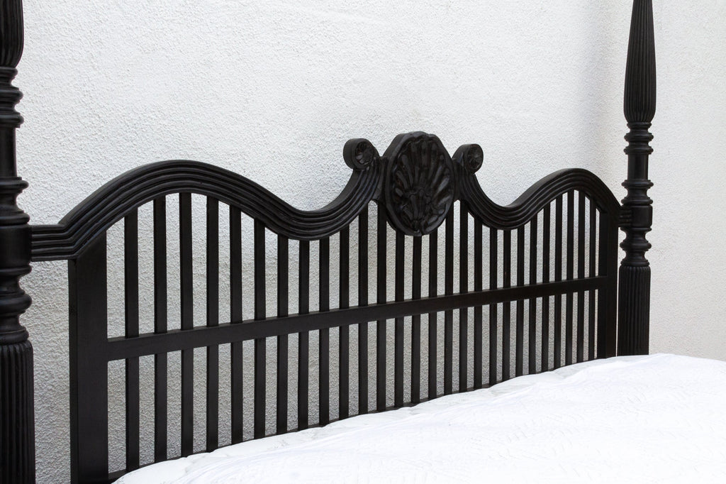 Finely Carved British Colonial Ebonized King Bed