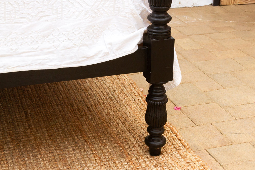 Finely Carved British Colonial Ebonized King Bed