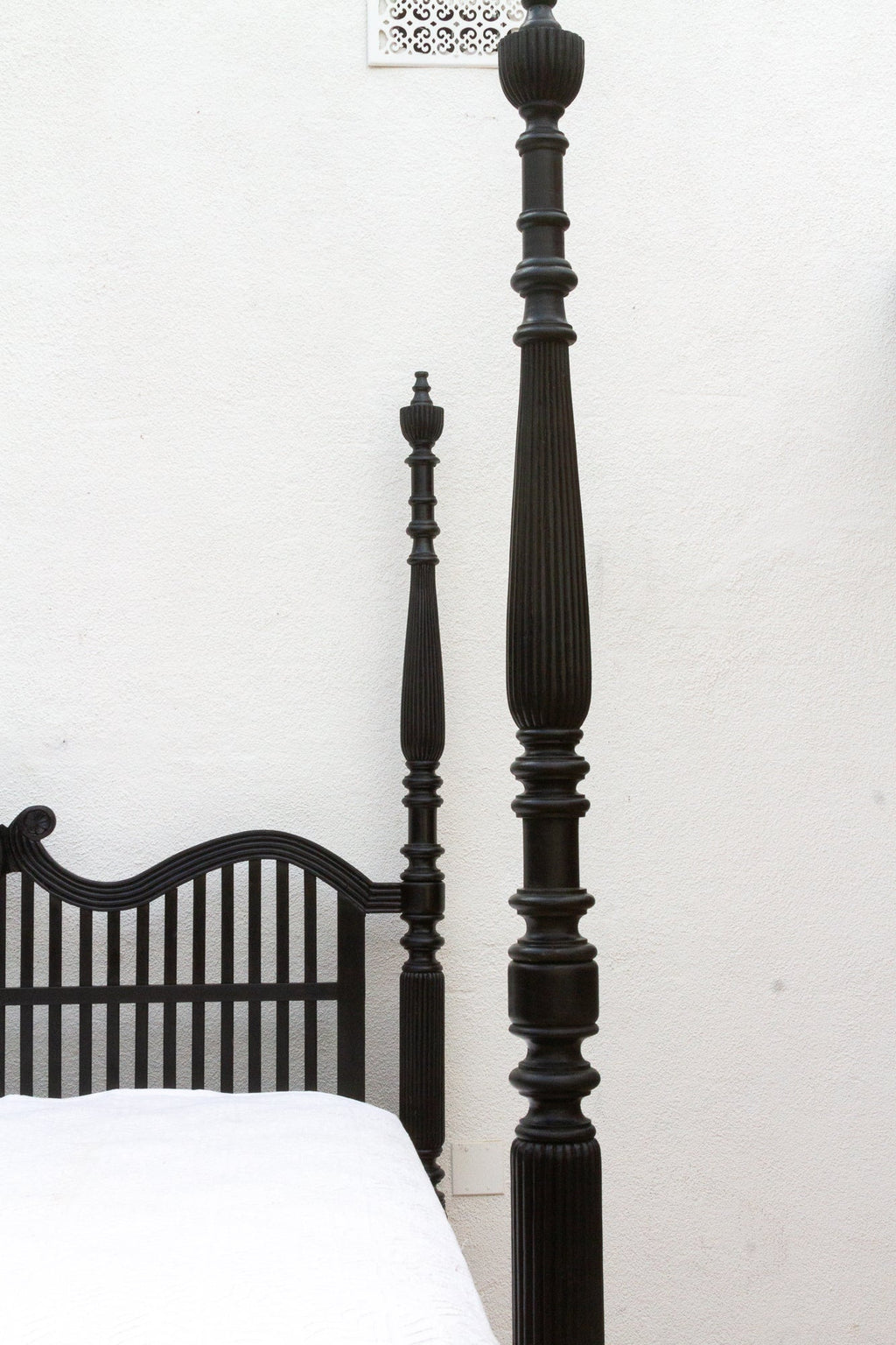 Finely Carved British Colonial Ebonized King Bed