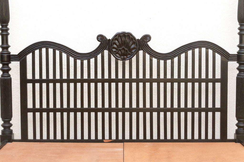 Finely Carved British Colonial Ebonized King Bed