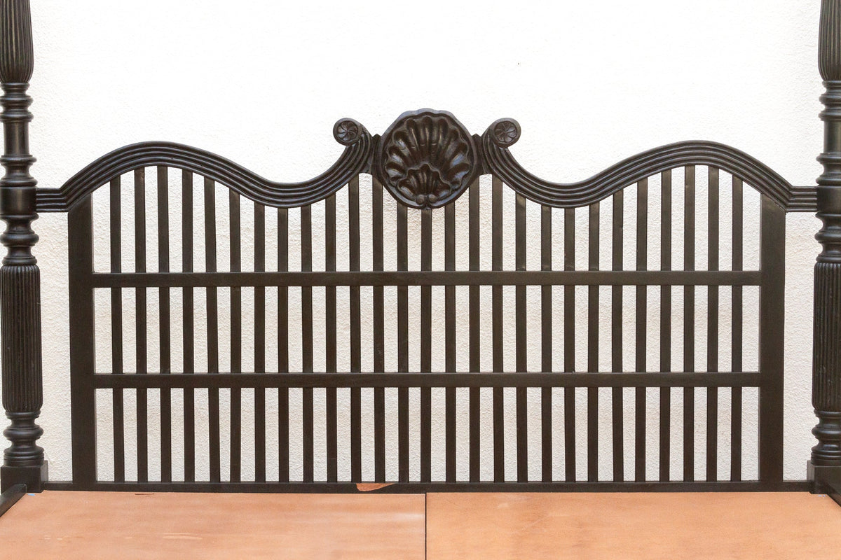 Finely Carved British Colonial Ebonized King Bed