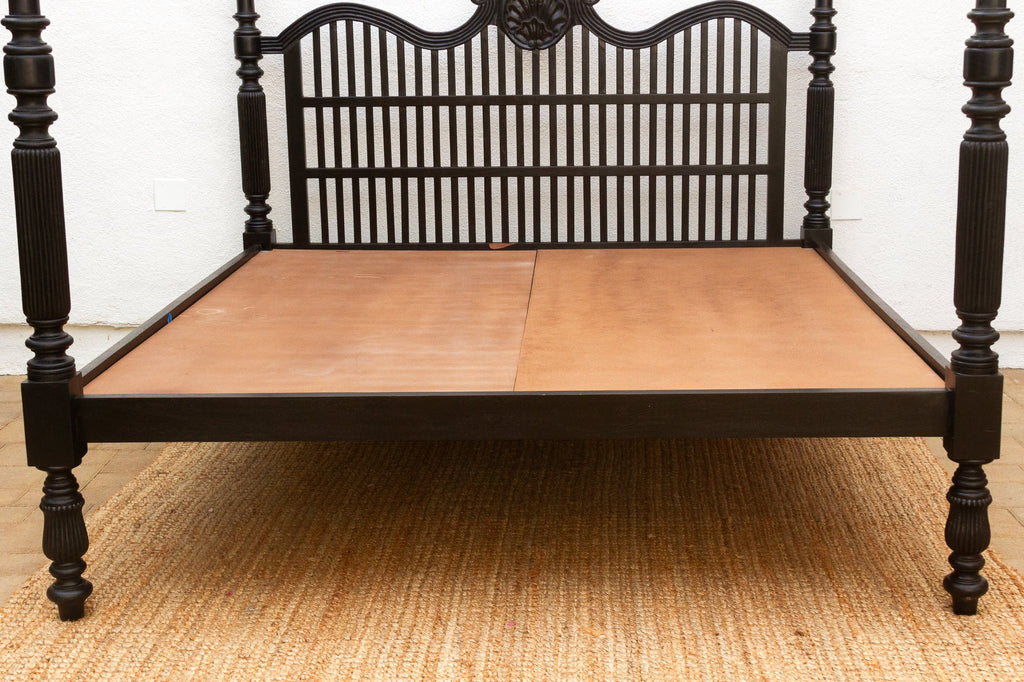 Finely Carved British Colonial Ebonized King Bed