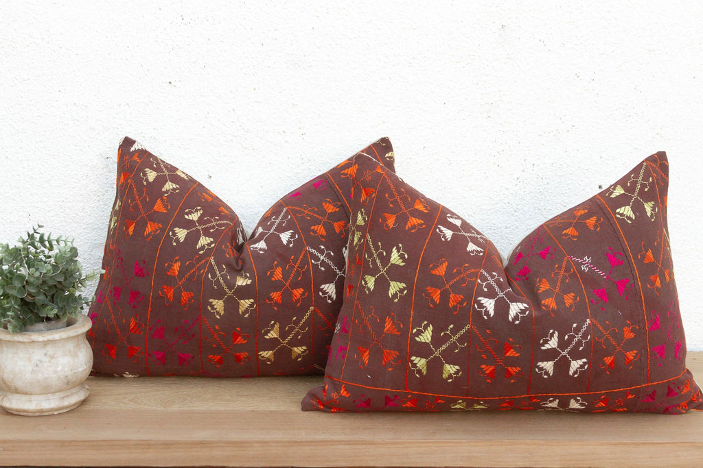 Set of 2, Kuchiana Mirror, Antique Phulkari Lumbar Pillow Covers