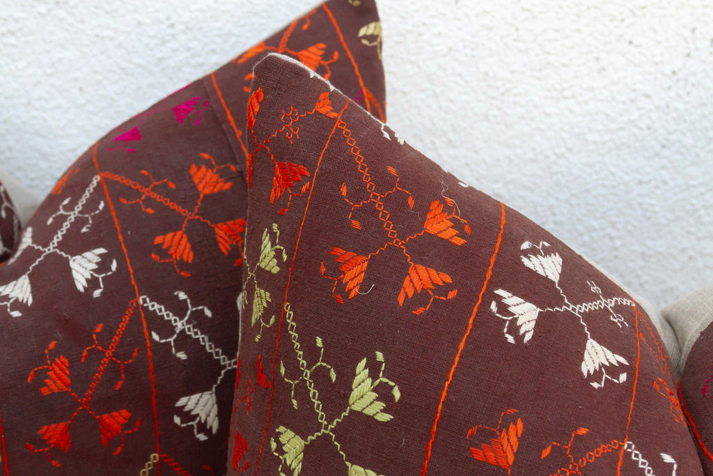 Set of 2, Kuchiana Mirror, Antique Phulkari Lumbar Pillow Covers