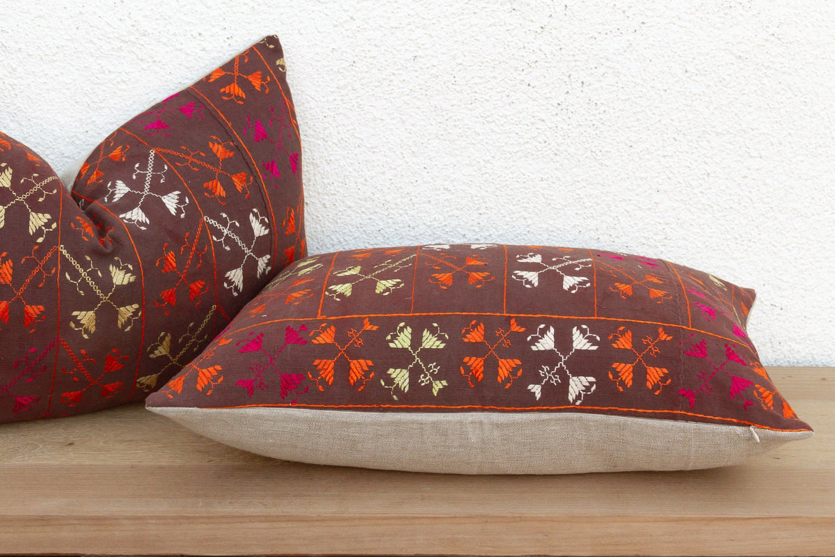 Set of 2, Kuchiana Mirror, Antique Phulkari Lumbar Pillow Covers