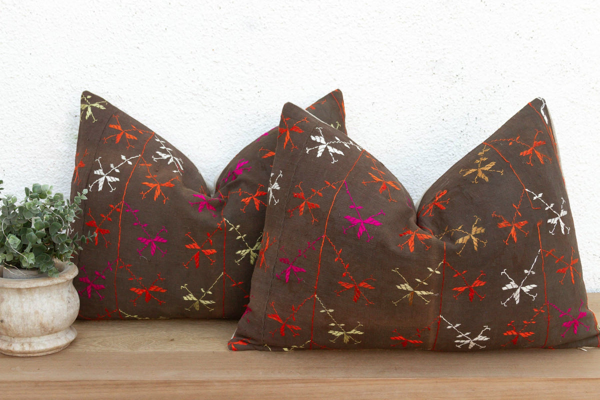 The Amritsar Duo, Antique Phulkari Lumbar Pillow Covers