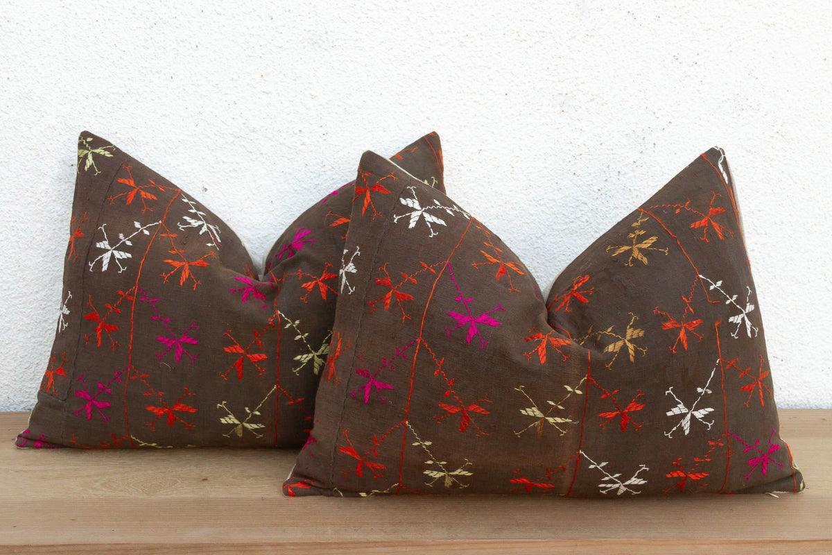 The Amritsar Duo, Antique Phulkari Lumbar Pillow Covers
