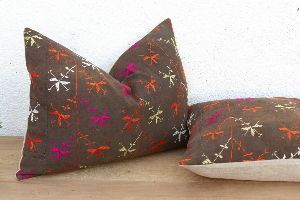 The Amritsar Duo, Antique Phulkari Lumbar Pillow Covers