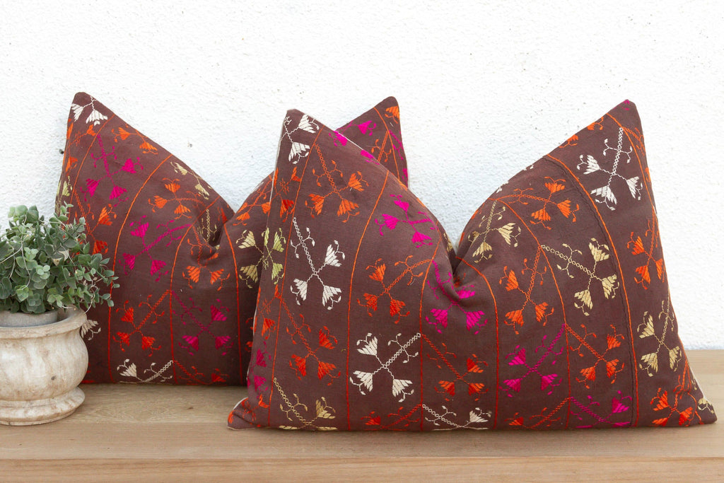 Sangrur Symmetry, Antique Phulkari Lumbar Pillow Covers