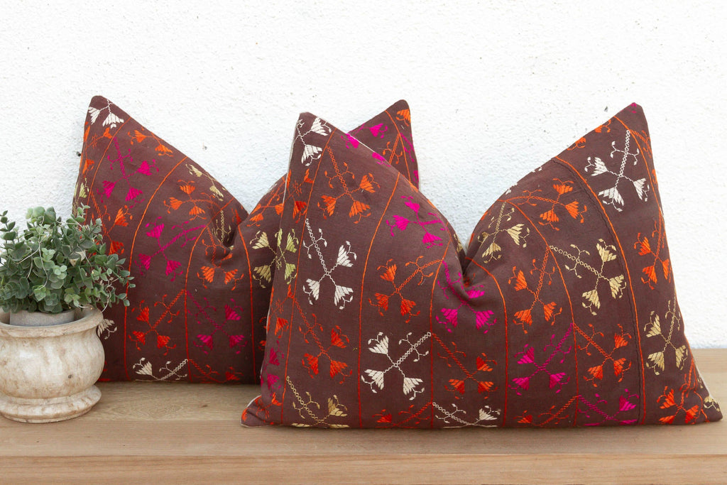 Sangrur Symmetry, Antique Phulkari Lumbar Pillow Covers
