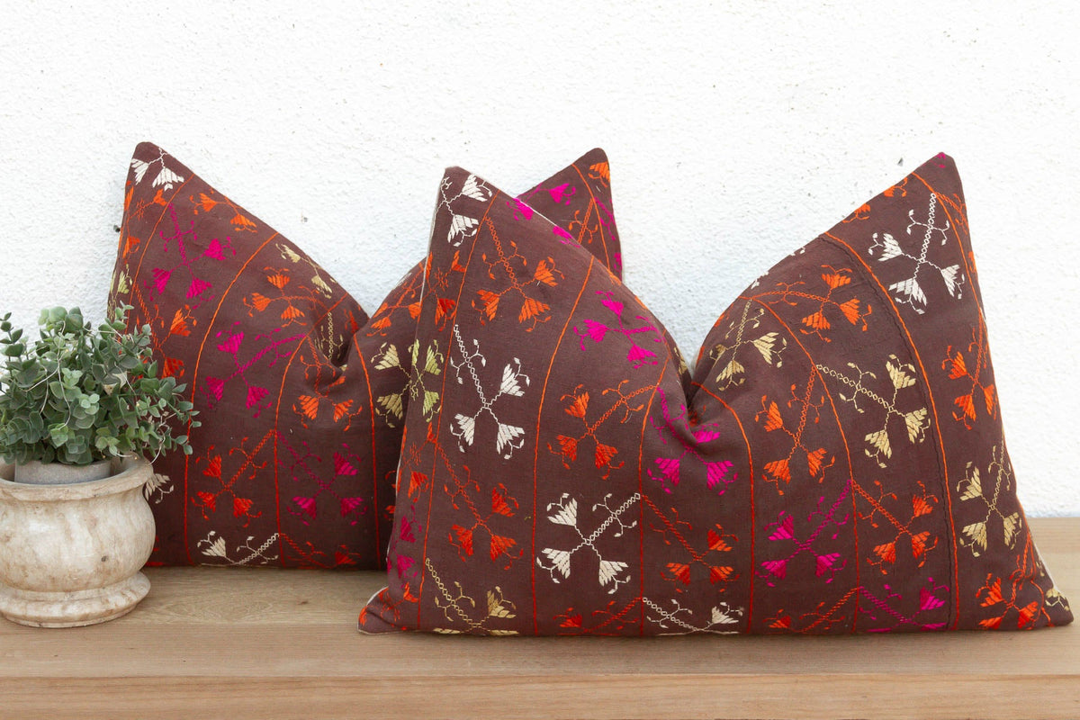 Sangrur Symmetry, Antique Phulkari Lumbar Pillow Covers