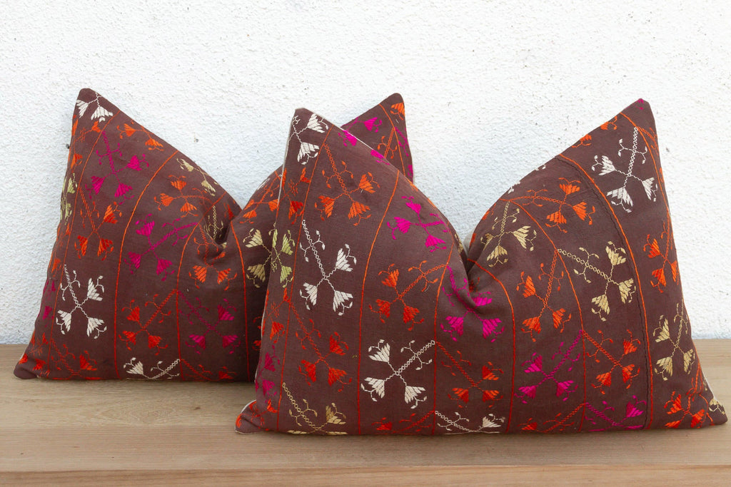 Sangrur Symmetry, Antique Phulkari Lumbar Pillow Covers