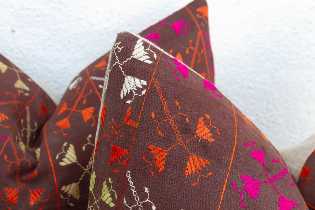 Sangrur Symmetry, Antique Phulkari Lumbar Pillow Covers
