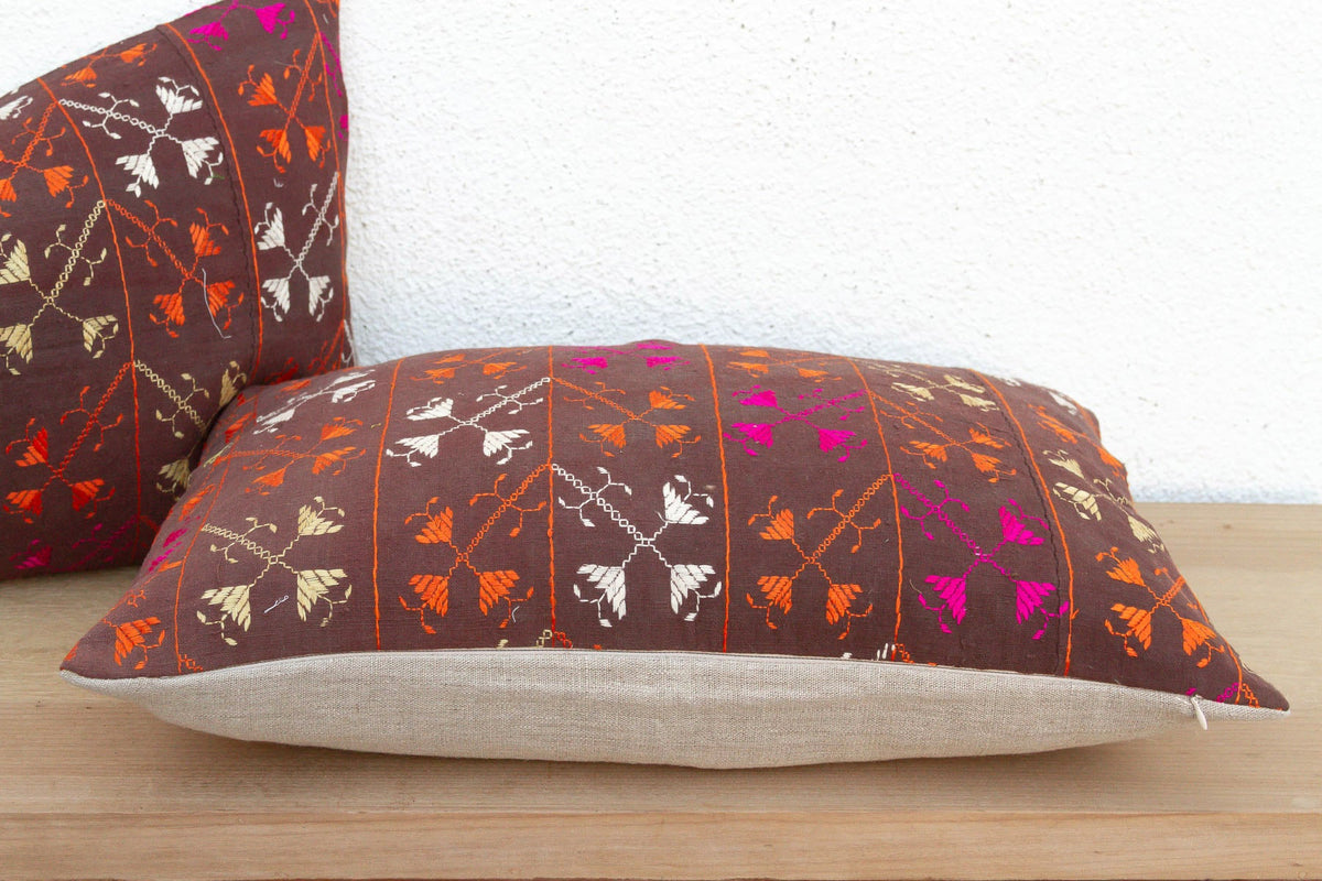 Sangrur Symmetry, Antique Phulkari Lumbar Pillow Covers