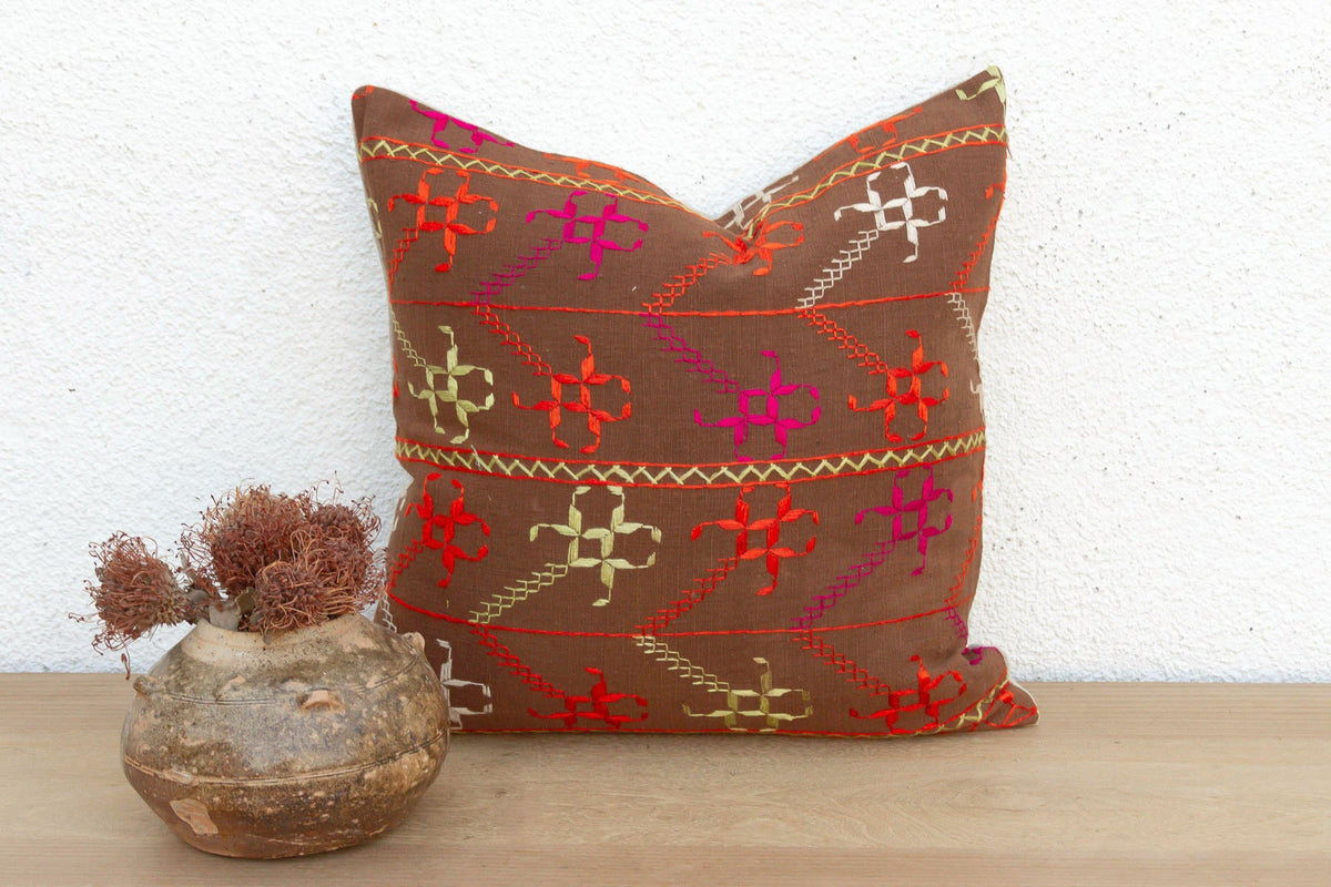 Saffron Labytinth, Antique Phulkari Pillow Cover