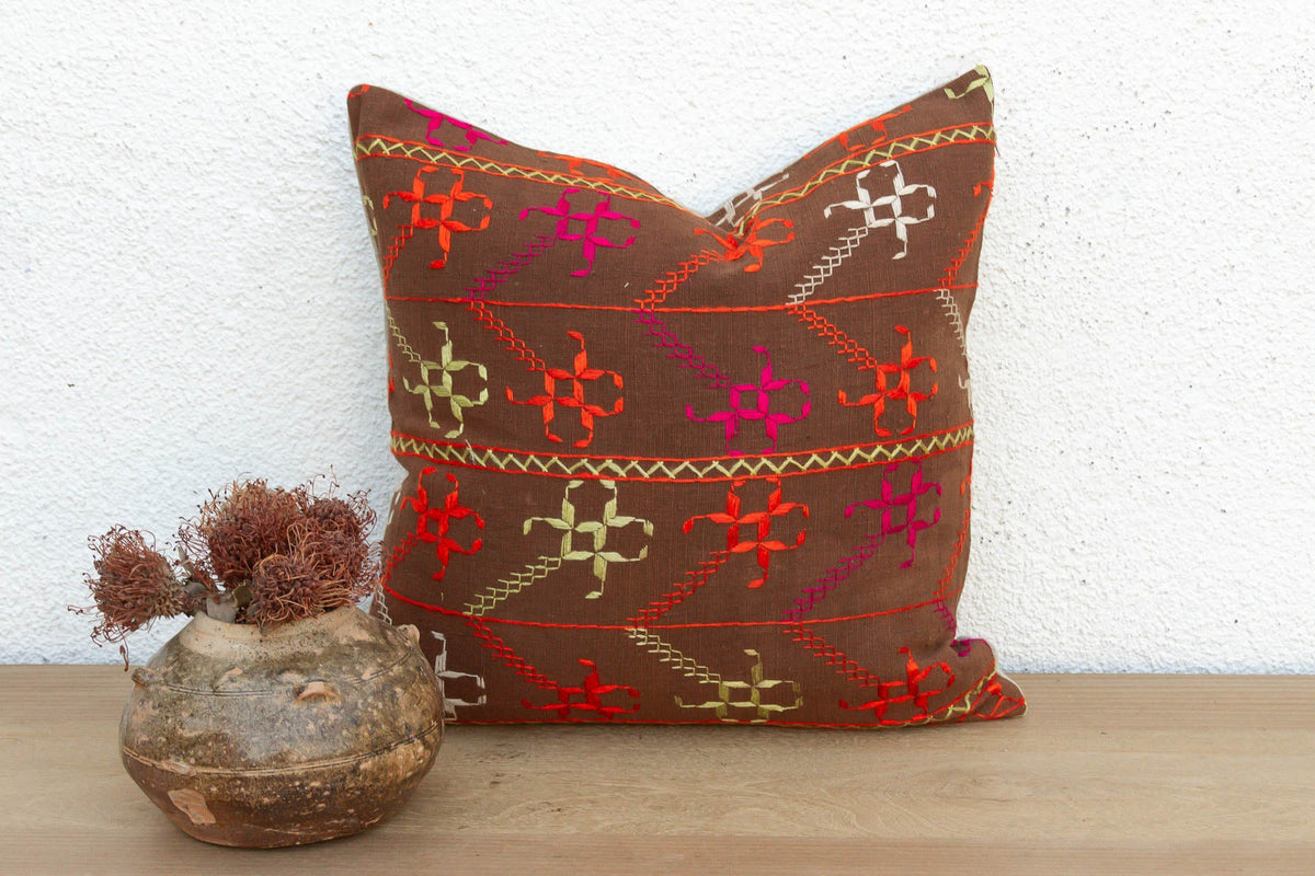 Saffron Labytinth, Antique Phulkari Pillow Cover