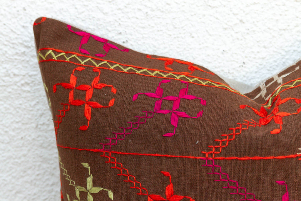 Saffron Labytinth, Antique Phulkari Pillow Cover