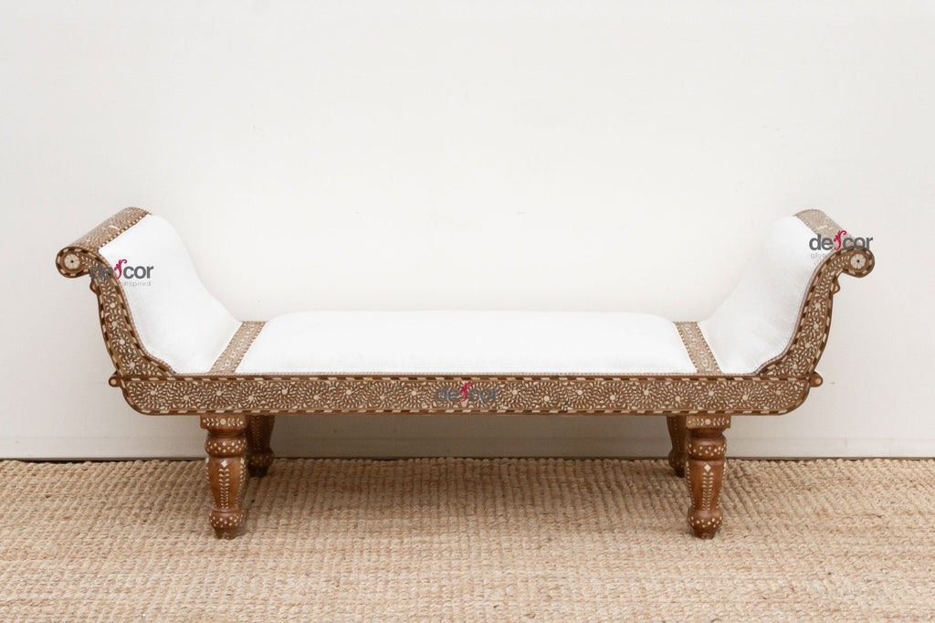 Opulent Fine Inlay Upholstered Chaise Settee