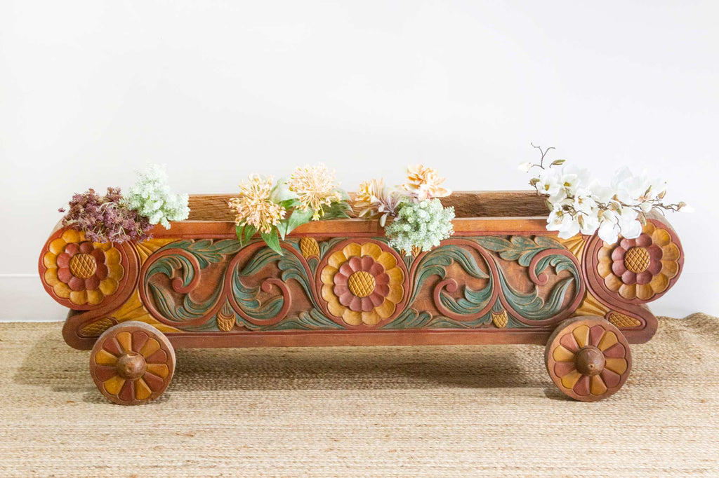 Antique Very Long Carved Wooden Planter Trough