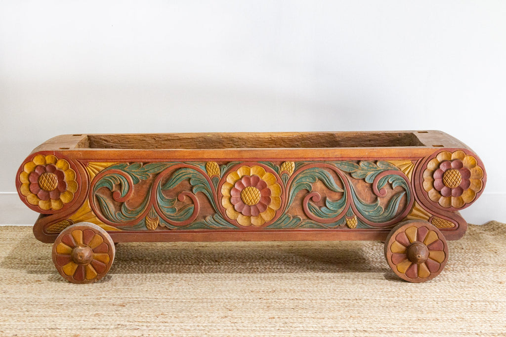 Antique Very Long Carved Wooden Planter Trough