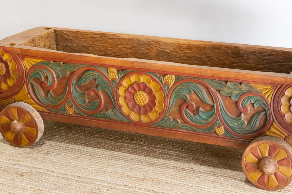 Antique Very Long Carved Wooden Planter Trough