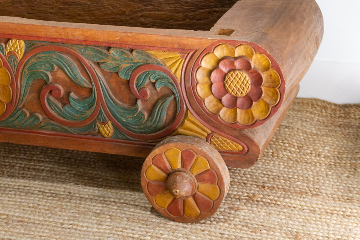 Antique Very Long Carved Wooden Planter Trough