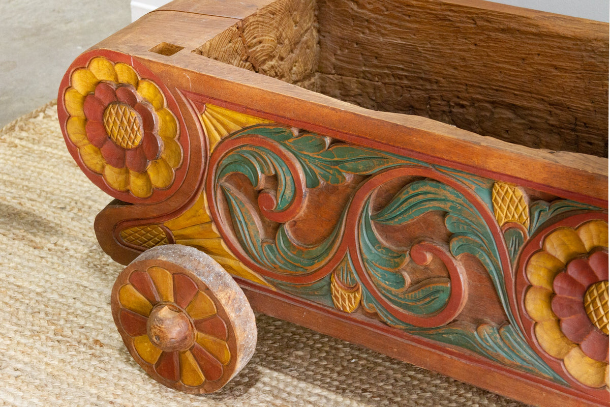 Antique Very Long Carved Wooden Planter Trough