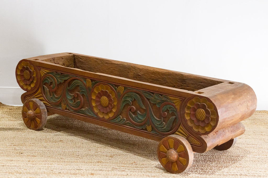 Antique Very Long Carved Wooden Planter Trough