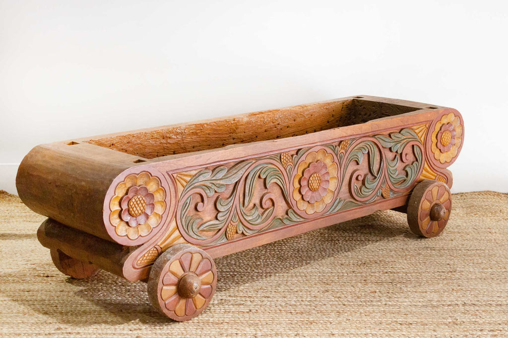 Antique Very Long Carved Wooden Planter Trough