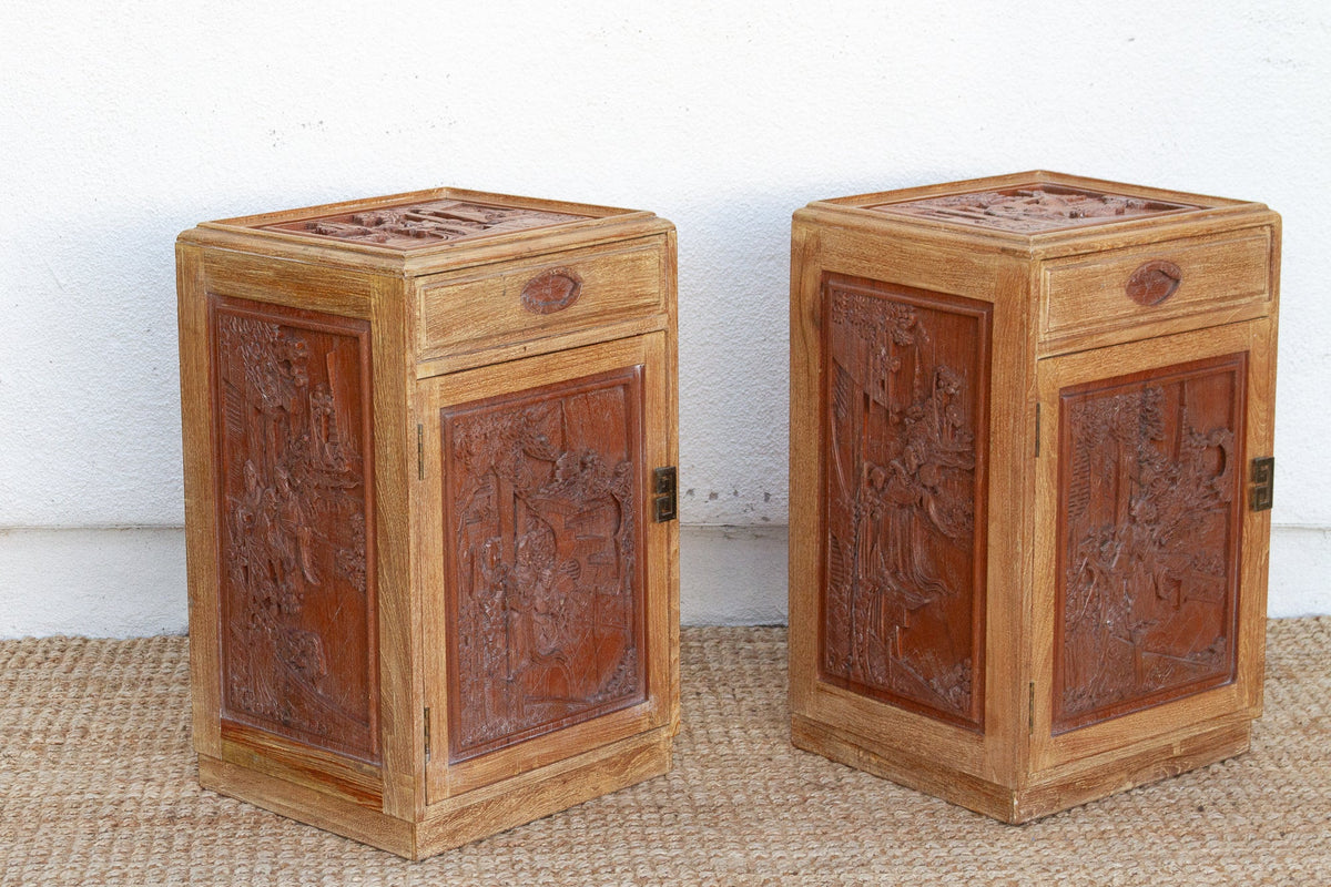 Pair of Finely Carved Bedside Cabinet