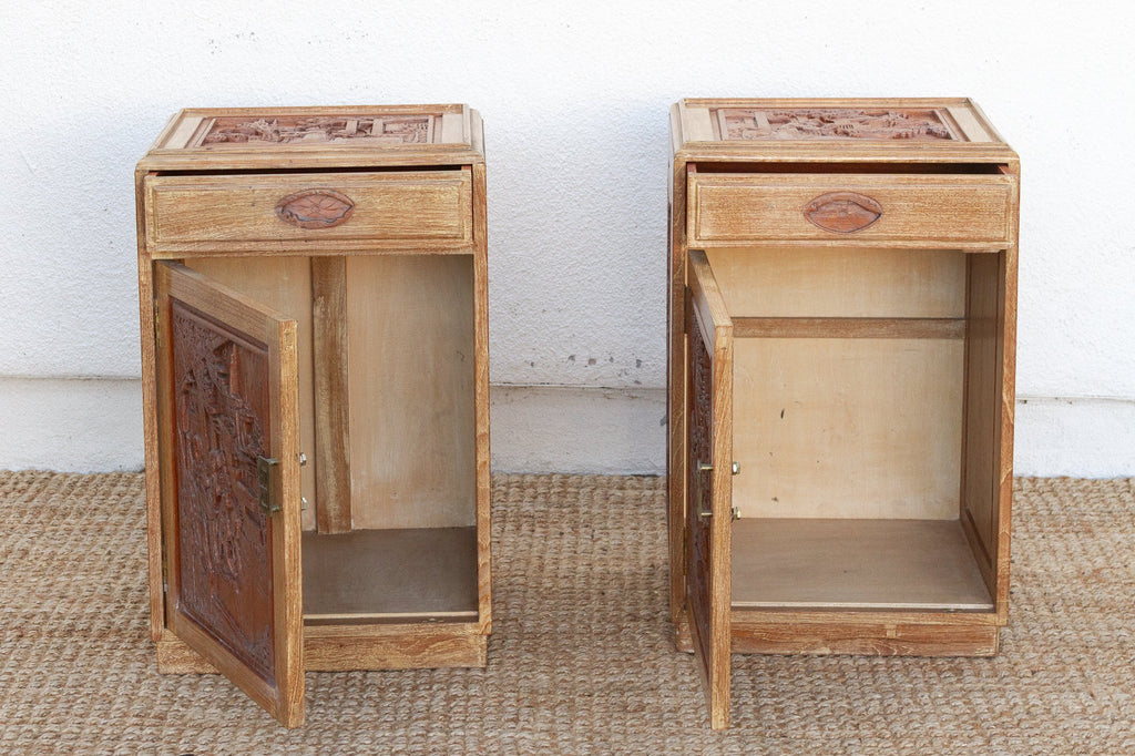 Pair of Finely Carved Bedside Cabinet
