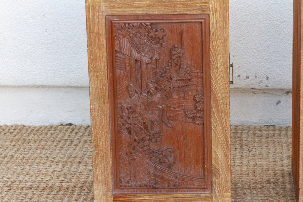 Pair of Finely Carved Bedside Cabinet