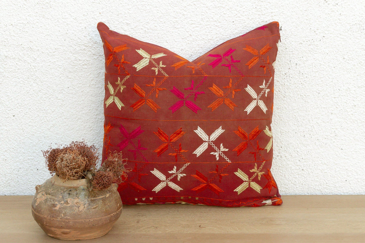 Embroidered Bloom, Antique Phulkari Pillow Cover