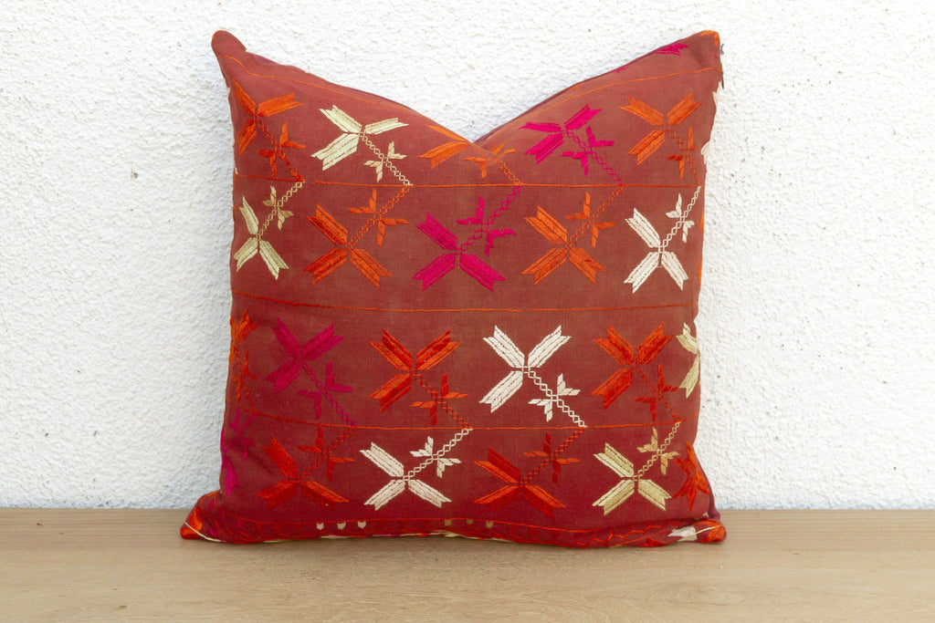 Embroidered Bloom, Antique Phulkari Pillow Cover