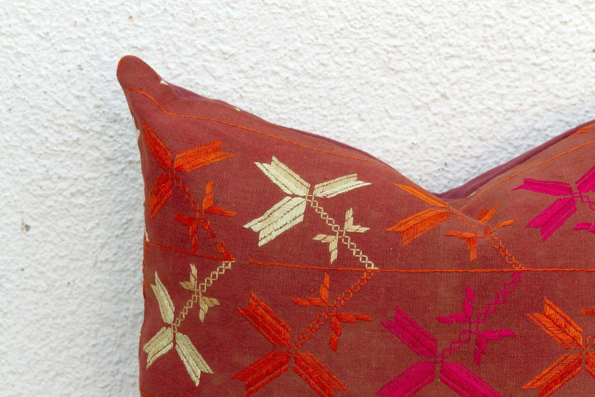 Embroidered Bloom, Antique Phulkari Pillow Cover